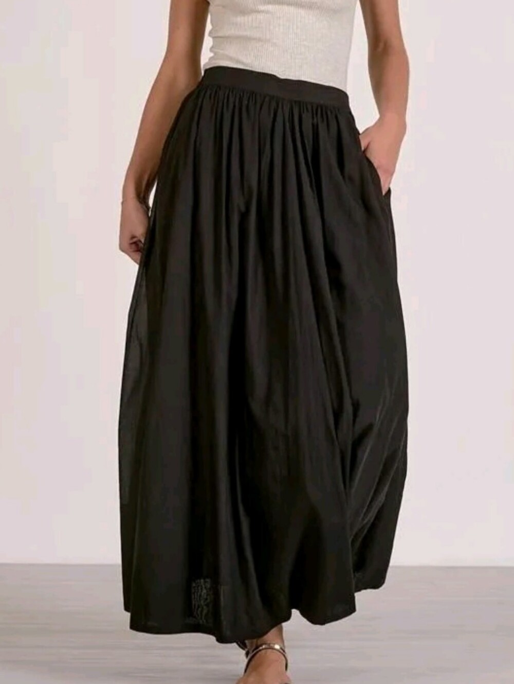 Elan Black Gathered Maxi Skirt with Pockets